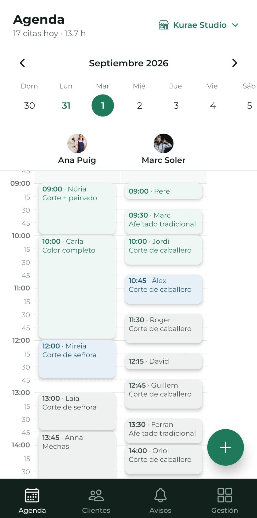 Agenda del dia amb les cites de dos professionals